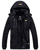 Wantdo Womens Mountain Waterproof Fleece Ski Jacket Windproof Rain Jacket, Black, XX-Large