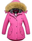 YXP Girl's Winter Puffer Coats Warm Fleece Lined Parka Thicken Long Ski Jackets (Light Pink,8)