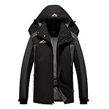 Spmor Men's Ski Jacket Waterproof Windproof Mountain Winter Coat Rain Hooded Coat Black Medium