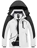 Wantdo Women's Waterproof Ski Jacket Windproof Snow Coat White Black L