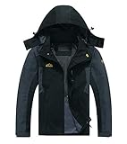 Spmor Men's Outdoor Sports Hooded Windproof Jacket Waterproof Rain Coat Black Large