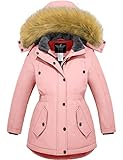 YXP Girl's Winter Puffer Coats Warm Fleece Lined Parka Thicken Long Ski Jackets (Pink,10/12)